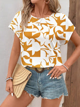 EMERY ROSE Women's Casual Loose Leaf Pattern Round Neck Shirt, Suitable For Summer